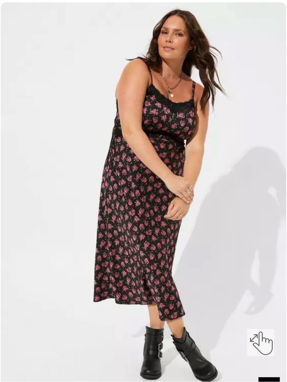 TORRID Black and pink Florence Midi Dress with Pink Floral Print
